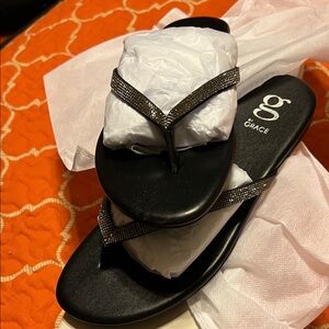 Grace Elegant Black Sandals with Sparkling Straps